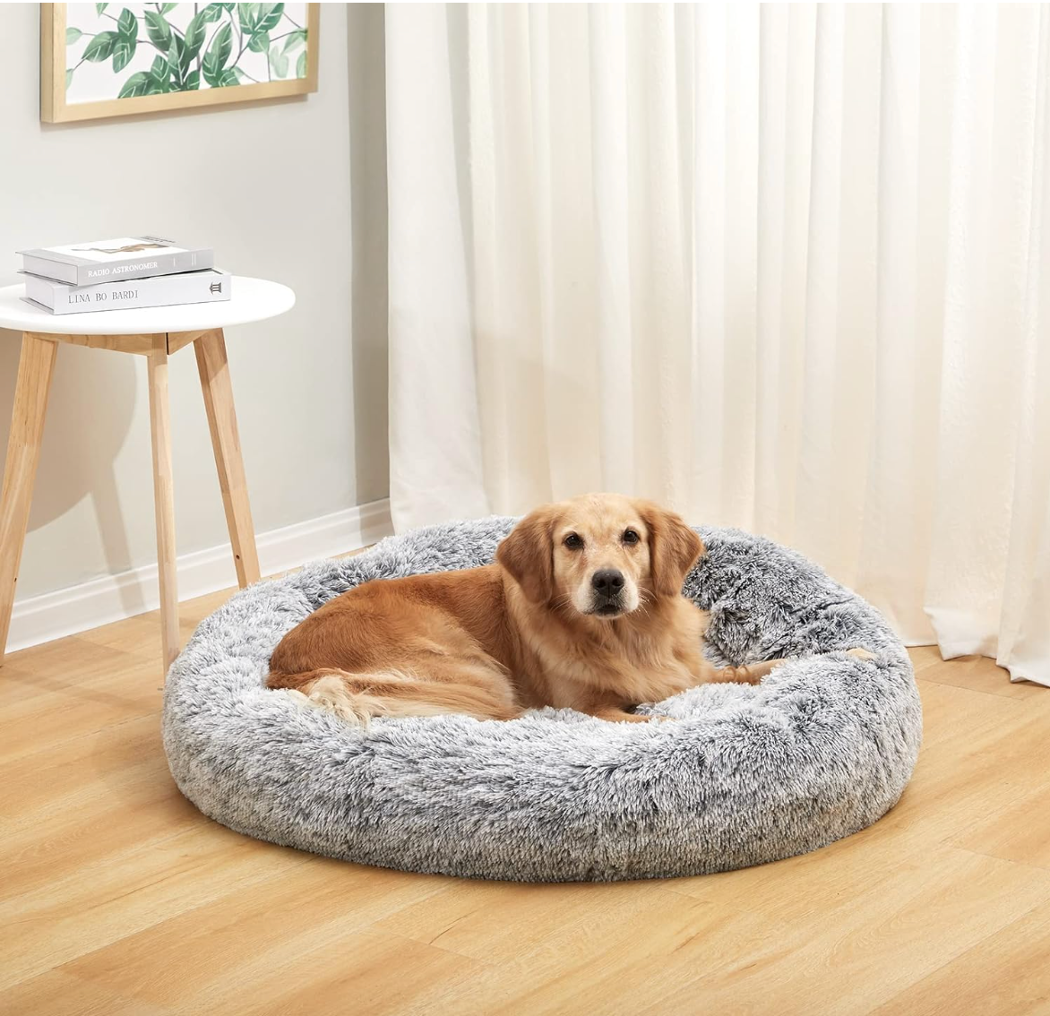 Calming Donut Fluffy Dog Beds for Large Dogs, Machine Washable Pet Bed