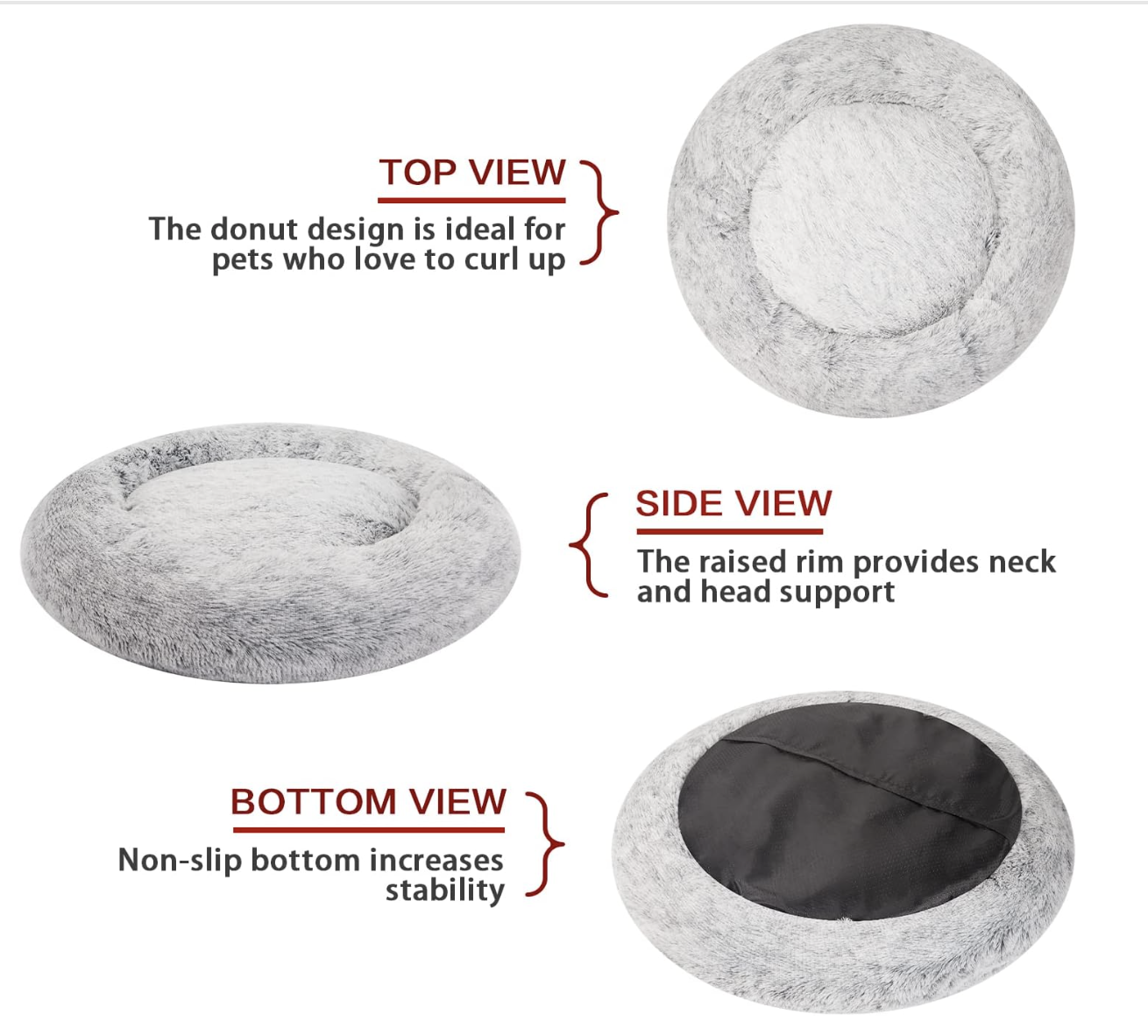 Calming Donut Fluffy Dog Beds for Large Dogs, Machine Washable Pet Bed