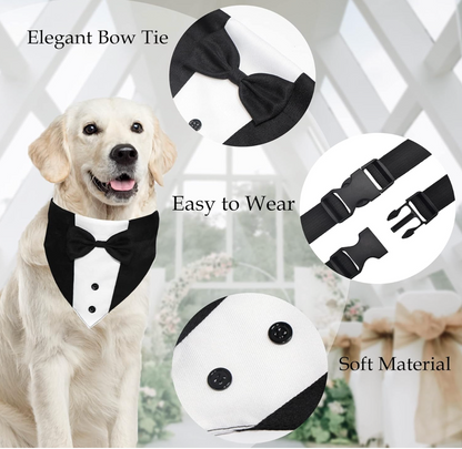 Dog Tuxedo Dog Suit Dog Wedding Bandana Collar with Bow Tie, Adjustable Dog Tux Formal Dog Costumes