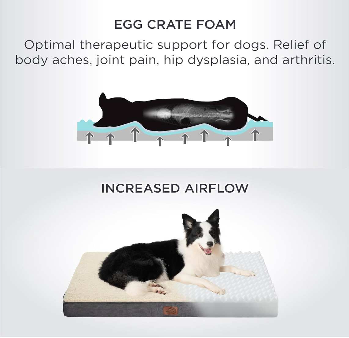 Egg Crate Foam Dog Bed for Large Dogs - Orthopedic Waterproof with Removable Washable Cover