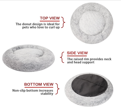 Calming Donut Fluffy Dog Beds for Large Dogs, Machine Washable Pet Bed