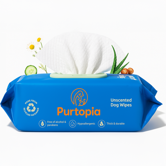 Pet Grooming Wipes for Dogs and Cats, Hypoallergenic, Cleaning and Hydrating, for Paws, Body and Butt, Unscented, 100 Count
